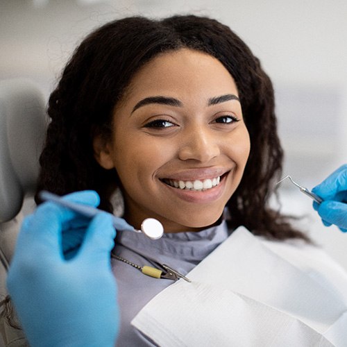 smiling patient about to get a dental checkup